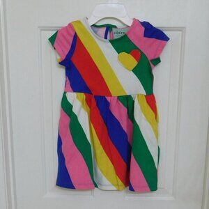 NWT Mini Boden Bright Stripes Heart Pocket Dress sz 5-6